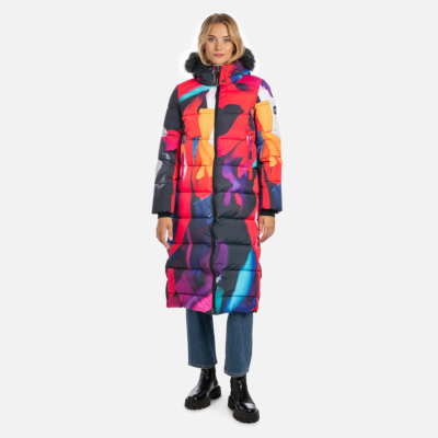 Sieviešu mētelis GUDRUN, sarkans ar rakstu 51204, XL